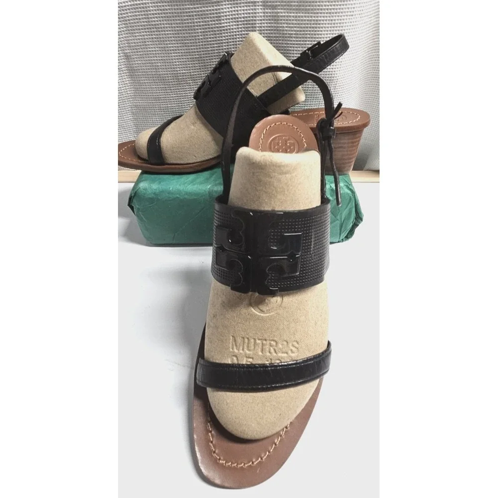 TORY BURCH Lowell black leather block heel sandals woman Sz 11‎